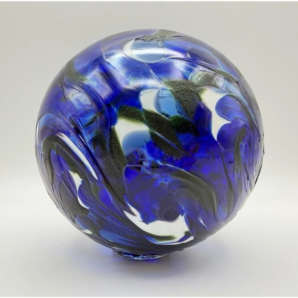 Pyromania Glass Float 6” Oregon Coast Hand Blown Blue White Green 2005 Signed